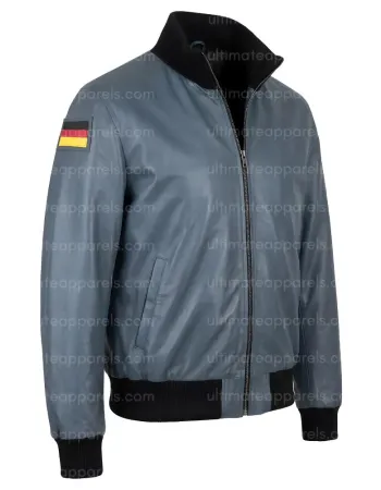 German Flag Luftwaffe Pilots Flight Grey Leather Jacket