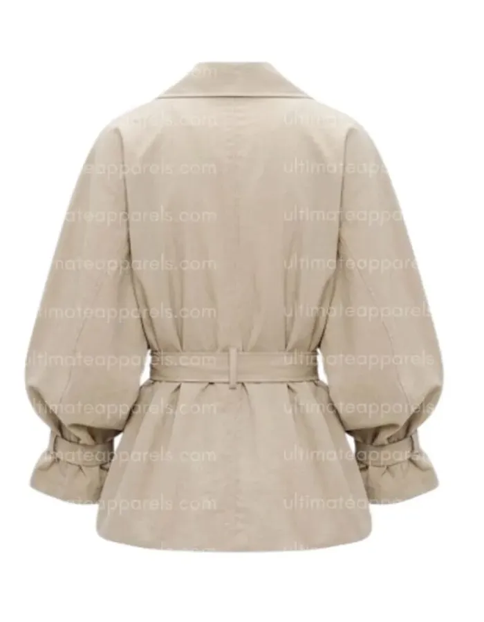 Hailey Bieber Sydney Beige Belted Cotton Jacket