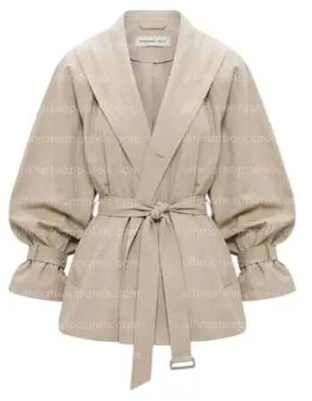 Hailey Bieber Sydney Beige Belted Cotton Jacket