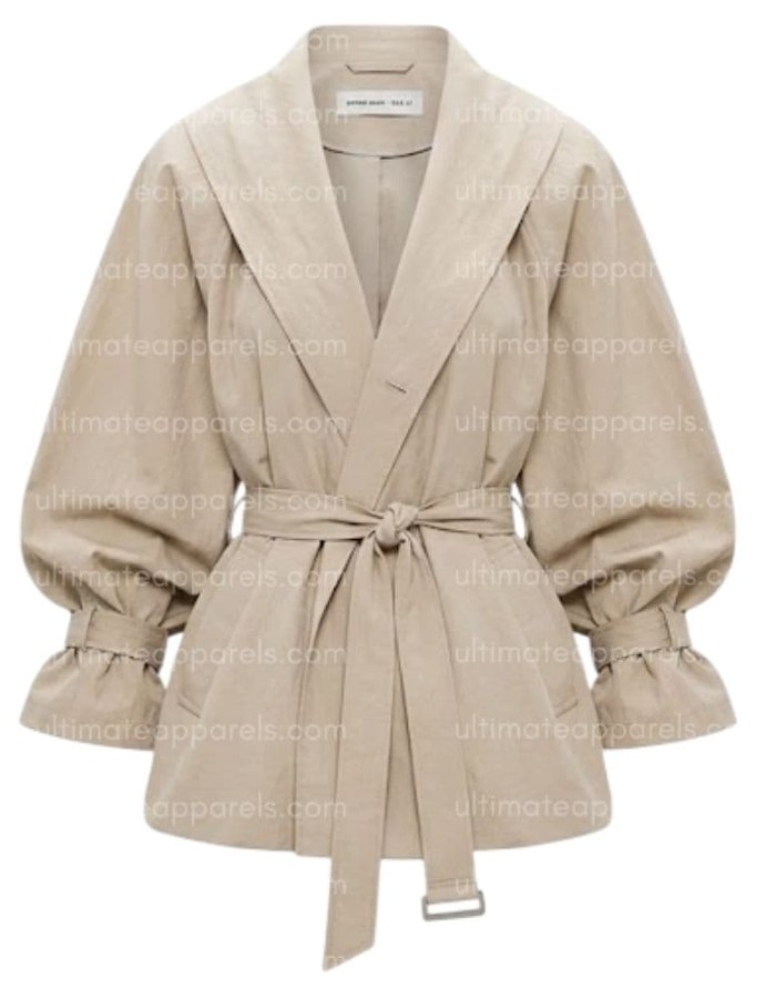Hailey Bieber Sydney Beige Belted Cotton Jacket Hailey Bieber Sydney Beige Belted Cotton Jacket