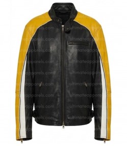 Los Angeles Hailey Bieber Black and Yellow Leather Jacket