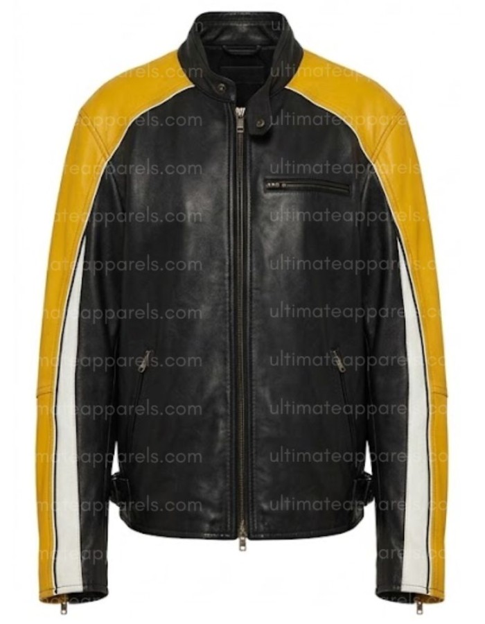 Los Angeles Hailey Bieber Black and Yellow Leather Jacket