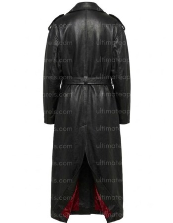 Hailey Bieber Los Angeles Street Black Leather Trench Coat