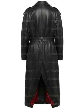 Hailey Bieber Los Angeles Street Black Leather Trench Coat Hailey Bieber Los Angeles Street Black Leather Trench Coat