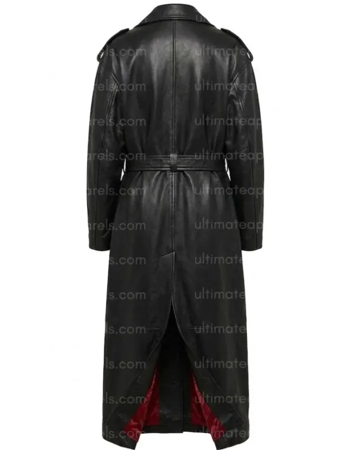 Hailey Bieber Los Angeles Street Black Leather Trench Coat
