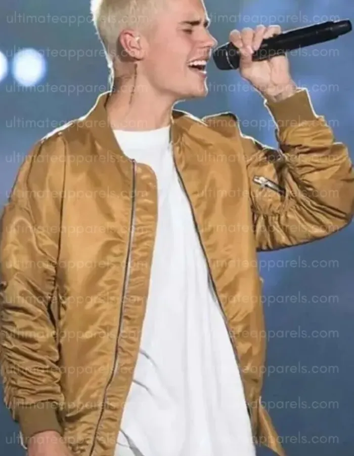Justin Bieber Brown Spring Bomber Jacket Justin Bieber Brown Spring Bomber Jacket