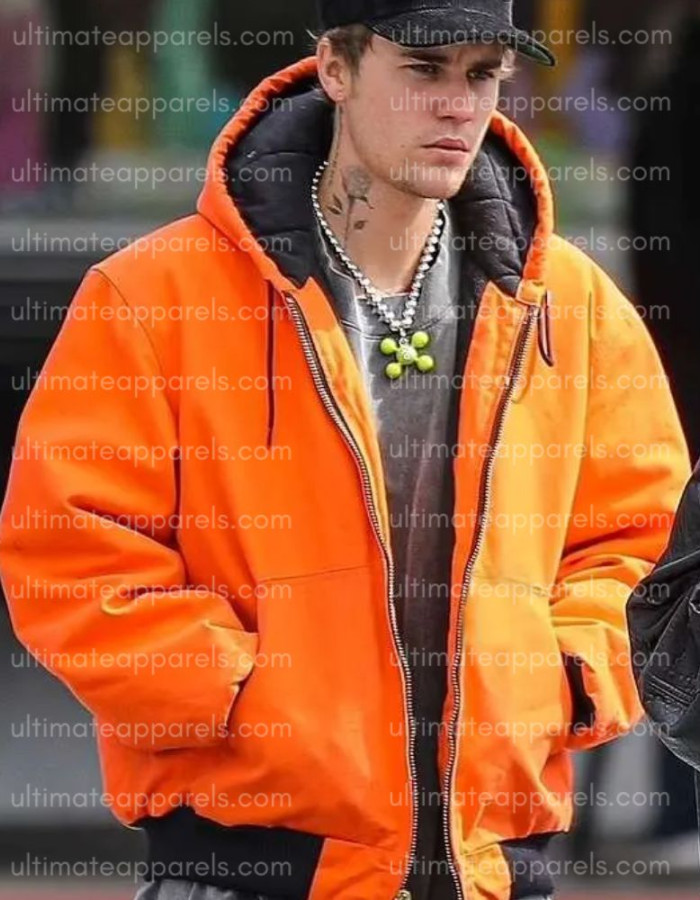 Justin Bieber Los Angeles Orange Hooded Jacket Justin Bieber Los Angeles Orange Hooded Jacket