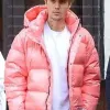 Singer Justin Bieber Pink Puffer Jacket Singer Justin Bieber Pink Puffer Jacket