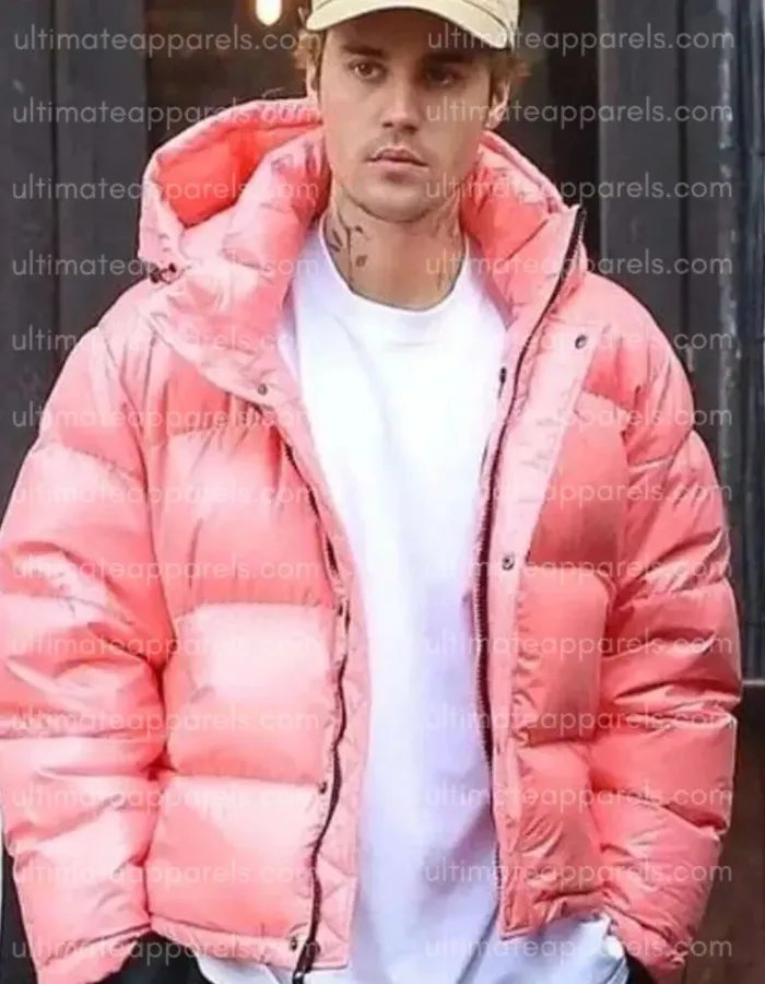Singer Justin Bieber Pink Puffer Jacket Singer Justin Bieber Pink Puffer Jacket