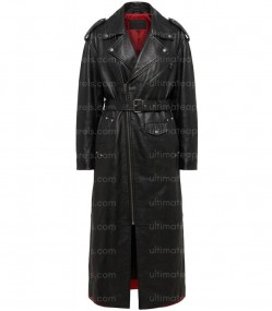 Hailey Bieber Los Angeles Street Black Leather Trench Coat