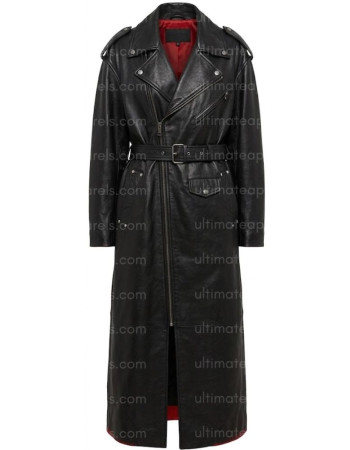 Hailey Bieber Los Angeles Street Black Leather Trench Coat