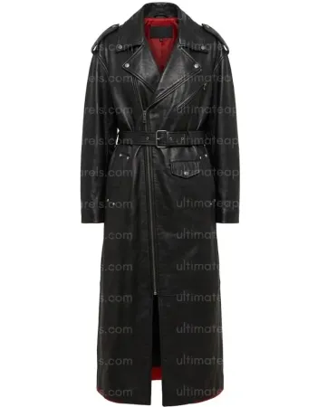 Hailey Bieber Los Angeles Street Black Leather Trench Coat