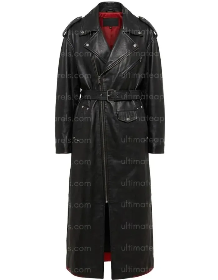 Hailey Bieber Los Angeles Street Black Leather Trench Coat
