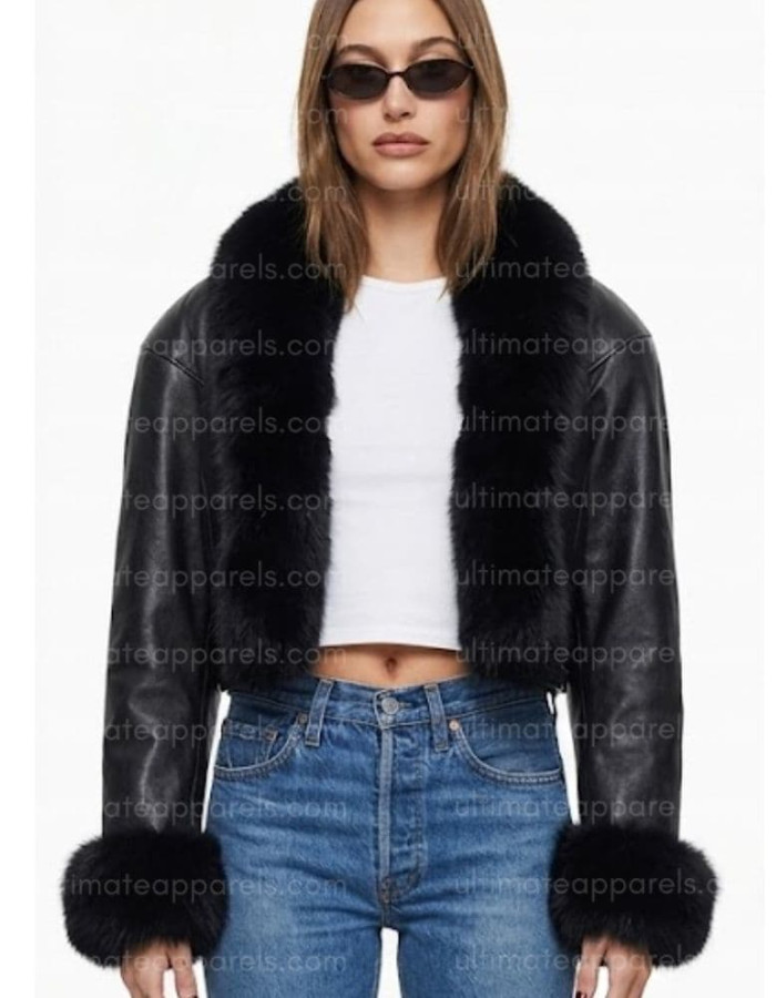 Los Angeles 2026 Hailey Bieber Black Cropped Leather Jacket Los Angeles 2026 Hailey Bieber Black Cropped Leather Jacket