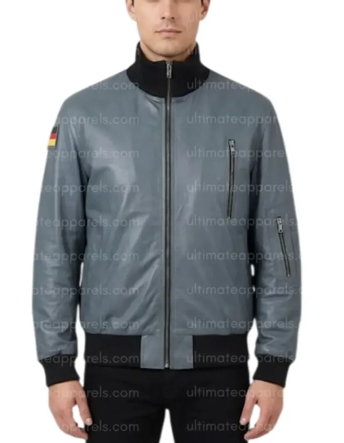 German Flag Luftwaffe Pilots Flight Grey Leather Jacket