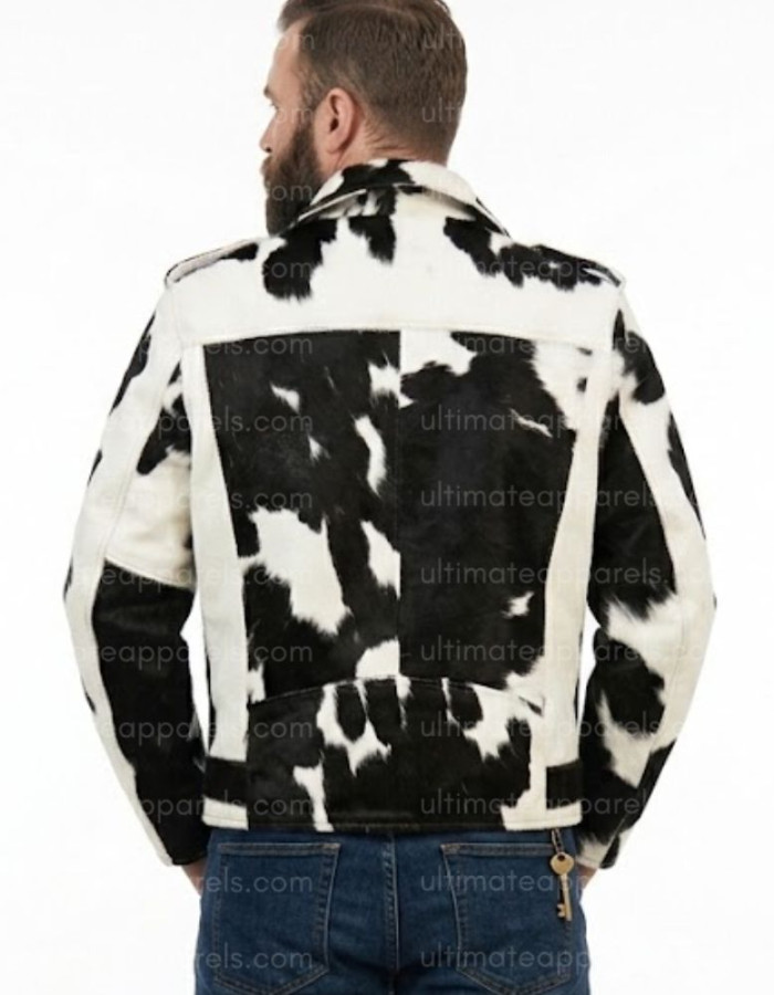 Black & White Real Hair-on Cowhide Leather Jacket for Men – Premium Winter Biker Outerwear Black & White Real Hair-on Cowhide Leather Jacket for Men – Premium Winter Biker Outerwear