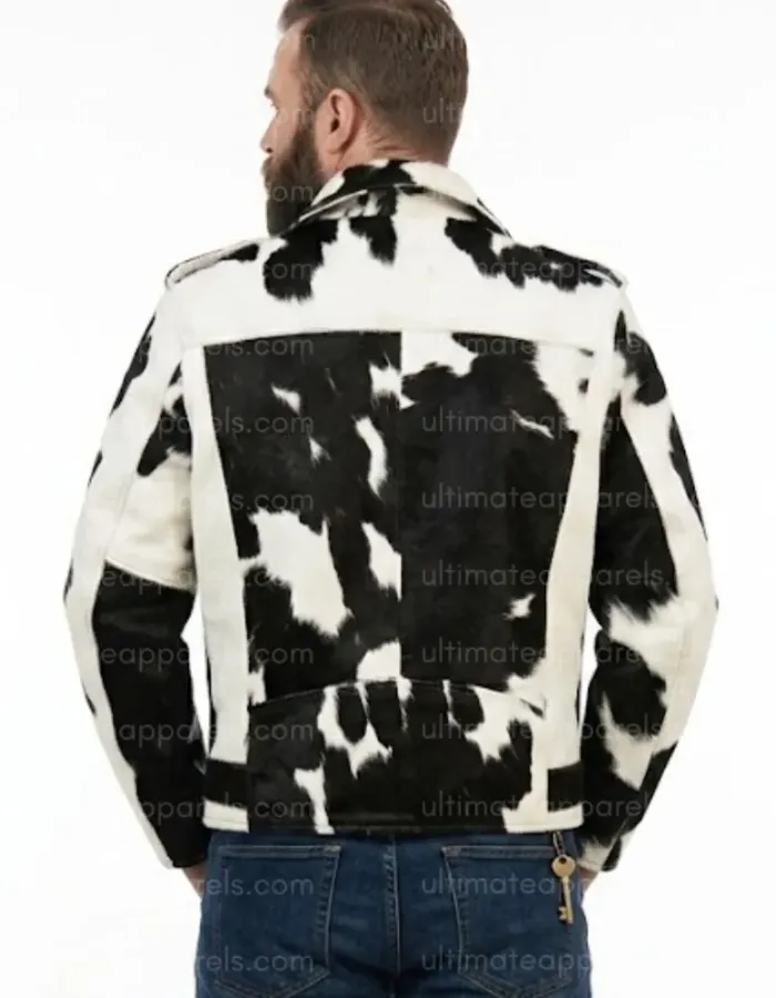 Black & White Real Hair-on Cowhide Leather Jacket for Men – Premium Winter Biker Outerwear
