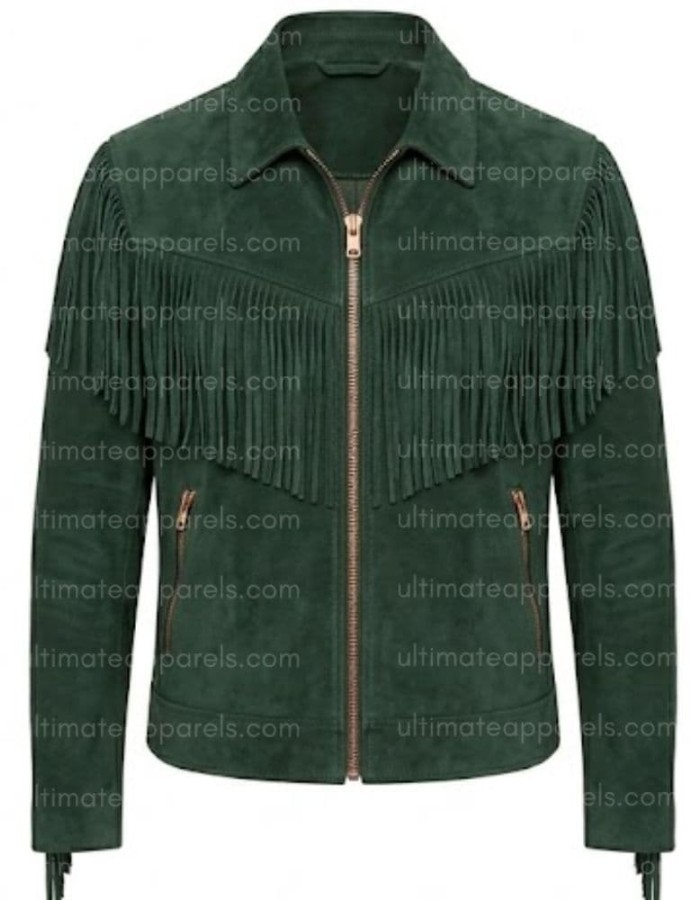 The Sherwood Forest Green Suede V-Fringe Jacket The Sherwood Forest Green Suede V-Fringe Jacket
