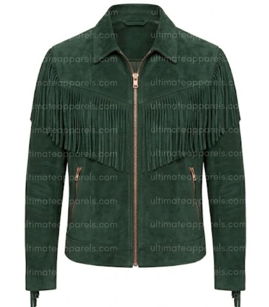 Buy Men's Green Fringe Jacket | Forest Green Suede Jacket