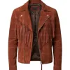 The Rusty Horizon Men’s V-Fringe Tan Suede Biker Jacket The Rusty Horizon Men’s V-Fringe Tan Suede Biker Jacket