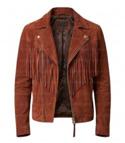 The Rusty Horizon Men’s V-Fringe Tan Suede Biker Jacket
