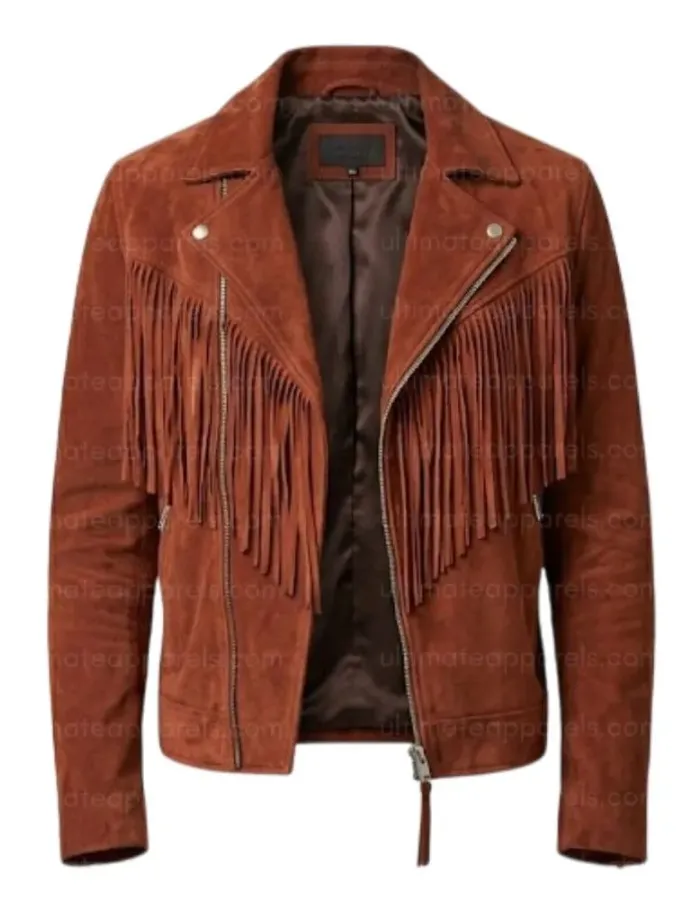 The Rusty Horizon Men’s V-Fringe Tan Suede Biker Jacket The Rusty Horizon Men’s V-Fringe Tan Suede Biker Jacket