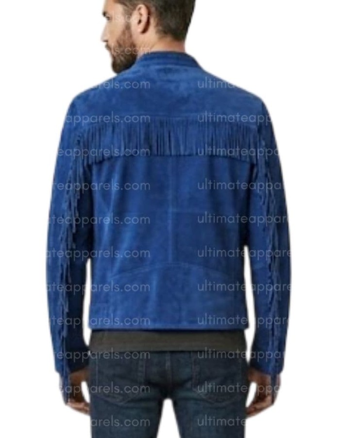 The Cobalt Rider Men’s Minimalist Blue Fringe Biker Suede Leather Jacket The Cobalt Rider Men’s Minimalist Blue Fringe Biker Suede Leather Jacket