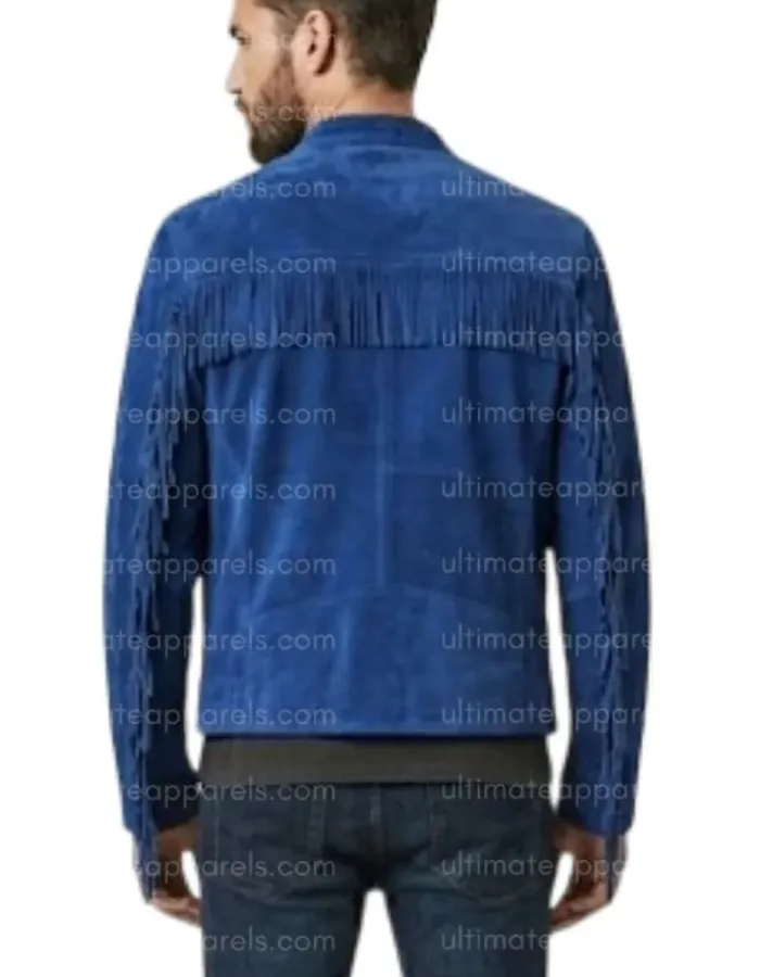 The Cobalt Rider Men’s Minimalist Blue Fringe Biker Suede Leather Jacket