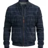The Patriot Navy Blue Suede Fringe Bomber Jacket