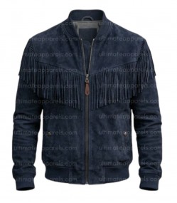 The Patriot Navy Blue Suede Fringe Bomber Jacket