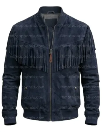 The Patriot Navy Blue Suede Fringe Bomber Jacket