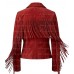 The Firebird Women's Suede Red Asymmetrical Fringe Jacket
