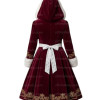 Elegant Mrs. Santa Claus Burgundy Velveteen Hooded Dress