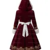 Elegant Mrs. Santa Claus Burgundy Velveteen Hooded Dress Elegant Mrs. Santa Claus Burgundy Velveteen Hooded Dress