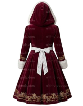 Elegant Mrs. Santa Claus Burgundy Velveteen Hooded Dress Elegant Mrs. Santa Claus Burgundy Velveteen Hooded Dress