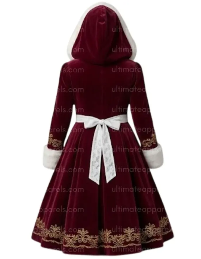 Elegant Mrs. Santa Claus Burgundy Velveteen Hooded Dress Elegant Mrs. Santa Claus Burgundy Velveteen Hooded Dress
