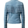 The Zenith Women's Sky Blue Suede Streamlined Fringe Jacket