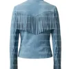 The Zenith Women's Sky Blue Suede Streamlined Fringe Jacket