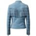 The Zenith Women's Sky Blue Suede Streamlined Fringe Jacket