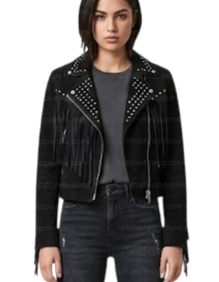 The Midnight Rebel Studded Women’s Black Fringe Biker Jacket The Midnight Rebel Studded Women’s Black Fringe Biker Jacket