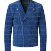 The Cobalt Rider Men’s Minimalist Blue Fringe Biker Suede Leather Jacket