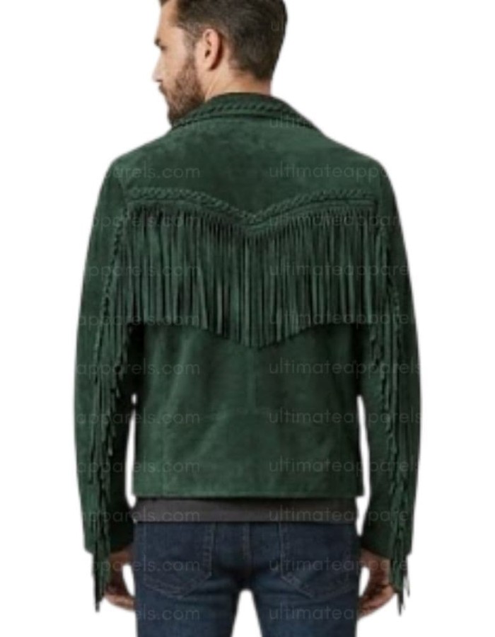The Forest Wanderer Braided Green Fringe Suede Men’s Jacket The Forest Wanderer Braided Green Fringe Suede Men’s Jacket