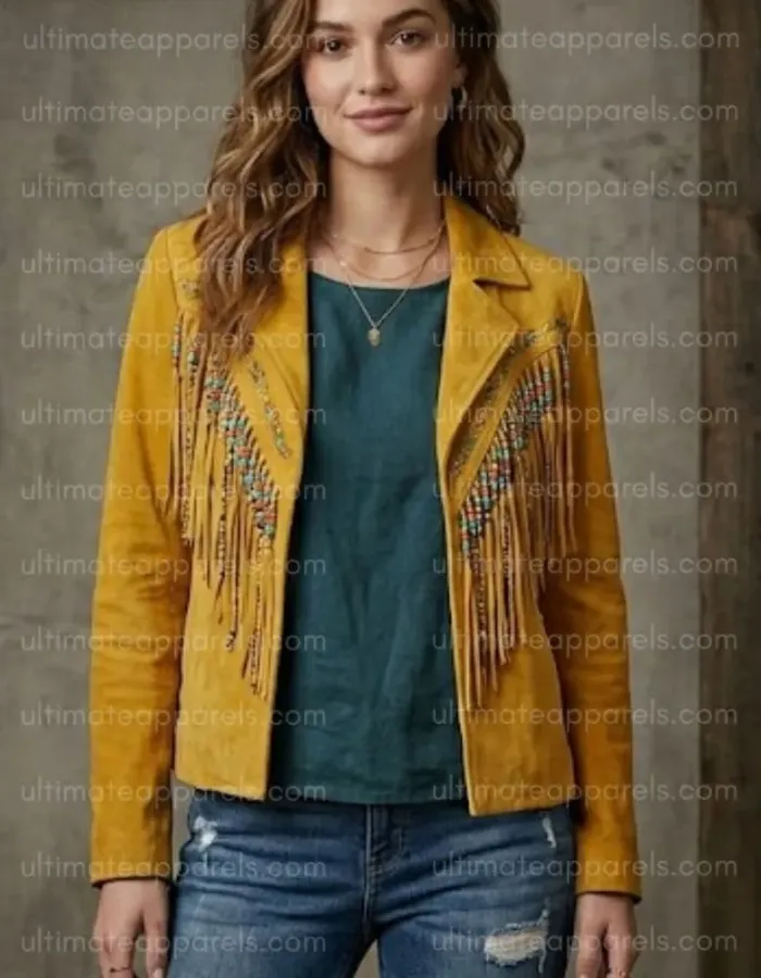 Women's The Marigold Mustard Suede Boho-Tassel Jacket Women's The Marigold Mustard Suede Boho-Tassel Jacket