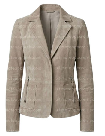 The Metro Women's Light Taupe Beige Tailored Fringe Jacket