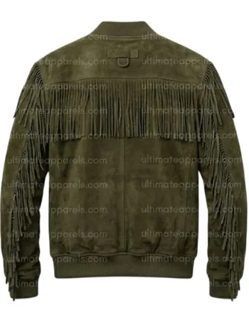 The Outpost Olive Green Suede Fringe Utility Jacket The Outpost Olive Green Suede Fringe Utility Jacket