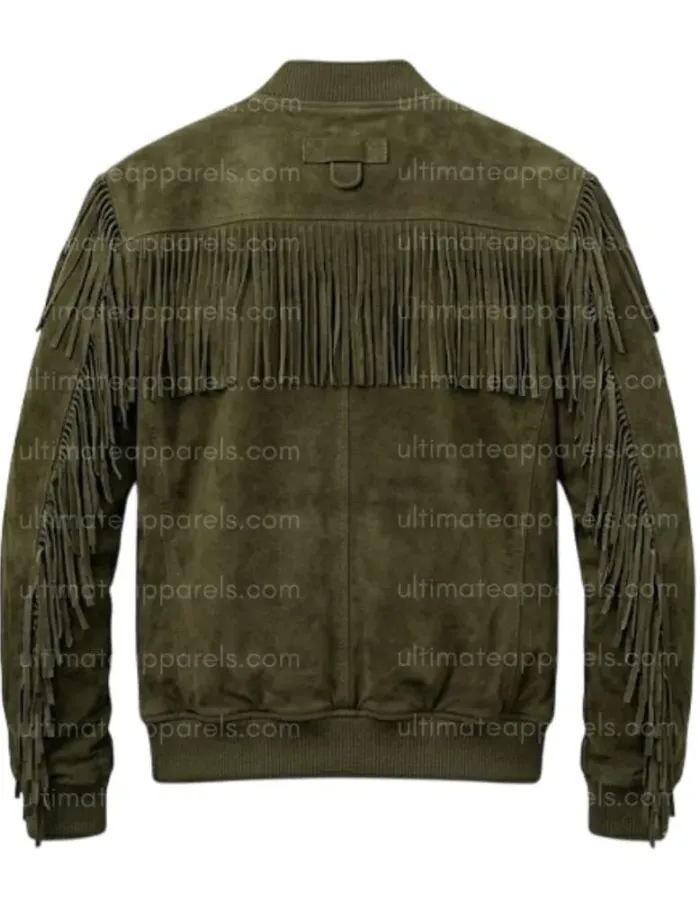The Outpost Olive Green Suede Fringe Utility Jacket The Outpost Olive Green Suede Fringe Utility Jacket