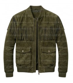 The Outpost Olive Green Suede Fringe Utility Jacket