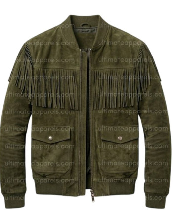 The Outpost Olive Green Suede Fringe Utility Jacket