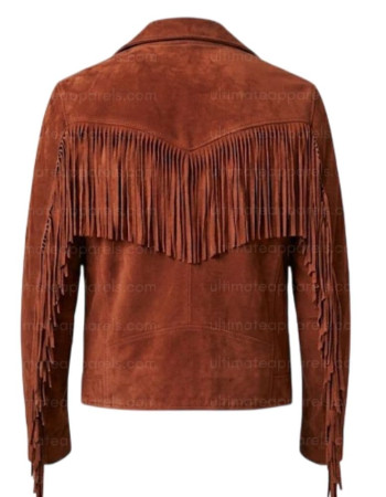 The Rusty Horizon Men’s V-Fringe Tan Suede Biker Jacket
