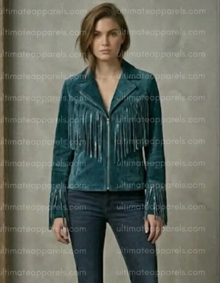 The Serenity Teal Velvet-Suede Tassel Jacket The Serenity Teal Velvet-Suede Tassel Jacket